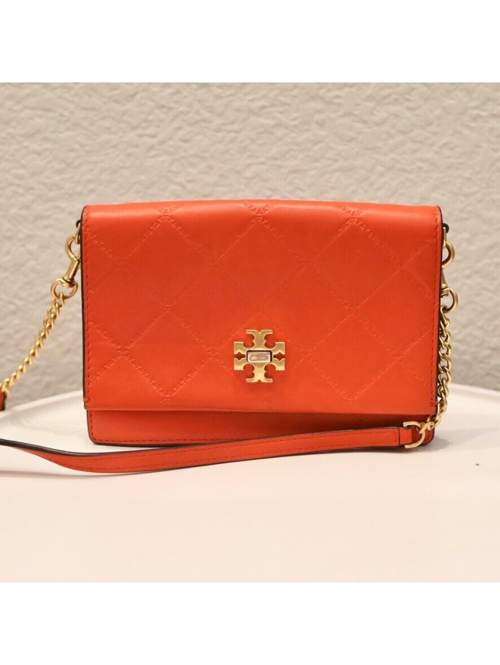 Tory Burch Georgia Turn-Lock Mini Bag Coral Burnt Orange Excellent